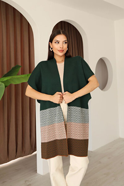 bacc Σμαραγδί Πράσινο Ζιγκ-ζαγκ Με σχέδιο αντίθεση χρωμάτων Ζακέτα με φαρδιά ...