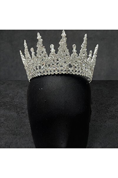Sabek Bujiteri Celestial Shine Bridal Tiara Large Crown with Crystal Stones – Silver Color