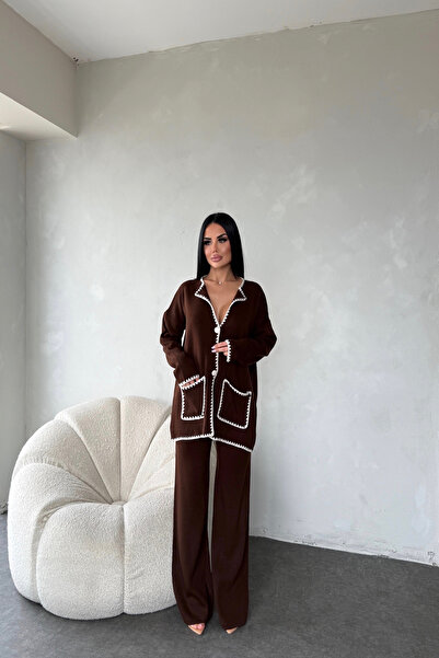 kamacibutik Jacket Collar Buttoned Front Knitwear Dress (Standard Size Compatible with S/M/L/Xl)
