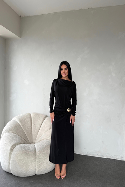 KAMACI BUTİK Kayık Yaka Yandan Tokalı Elbise