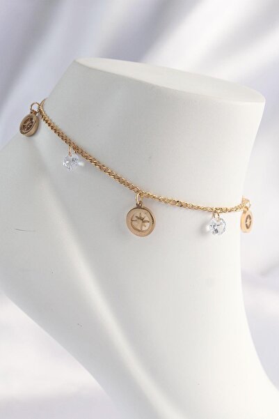 Inure Jewelry خلخال من الفولاذ باللون الذهبي 316L مرصع بحجر الزركون