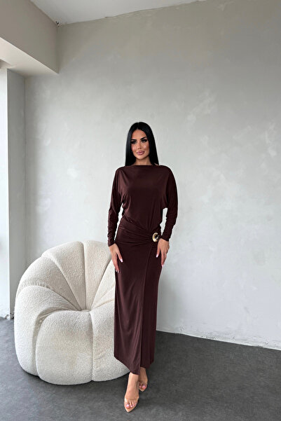 KAMACI BUTİK Kayık Yaka Yandan Tokalı Elbise