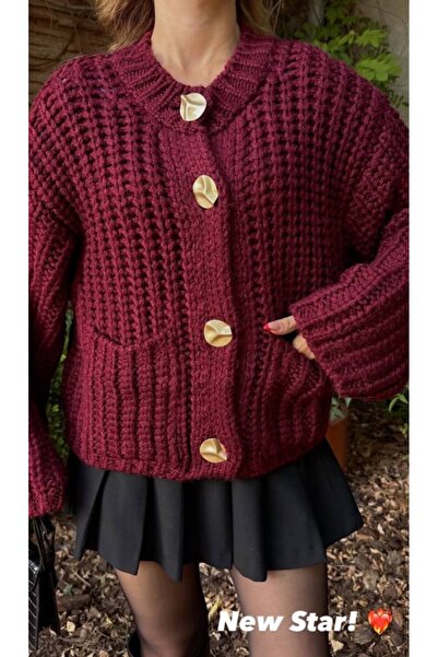 Crystal Life Burgundy Knitted Oversize Cardigan