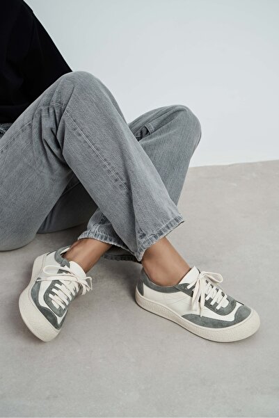 NİŞANTAŞI SHOES Galaxy Bej Mat Gri Hakiki Deri Süet Detay Bağcıklı Kadın Günl...