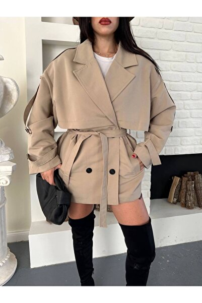 zoezoe Oversize Baglamılı Rüzgarlık Detaylı Kuşaklı Trençkot