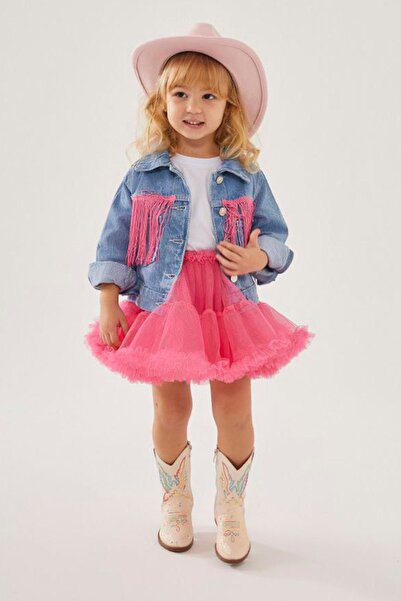 Minigimin Cicileri Set de 2 bucăți pentru fetiță, cu tutu și jachetă, cu detaliu cu ciucuri - roz