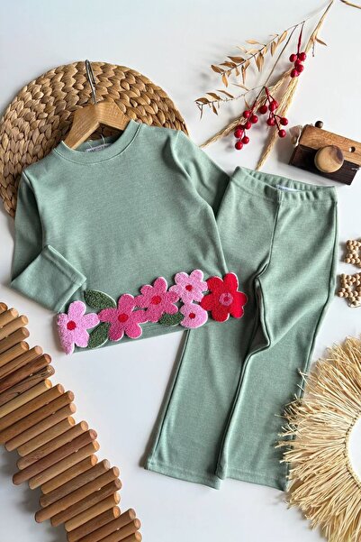 Minigimin Cicileri Set de 2 piese pentru fetiță cu broderie de margarete - verde