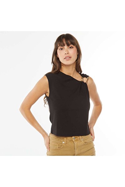 KIABI Twisted asymmetric top with gold-coloured buckle BLACK