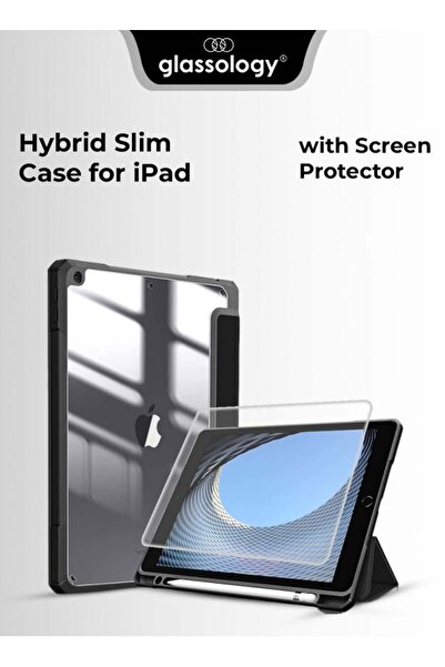 Glassology جراب مغناطيسي وزجاج مقسّى لجهاز iPad 10.2/10.5 (2021) - أسود