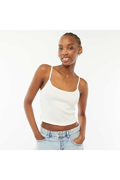 KIABI Ribbed cropped vest top WHITE