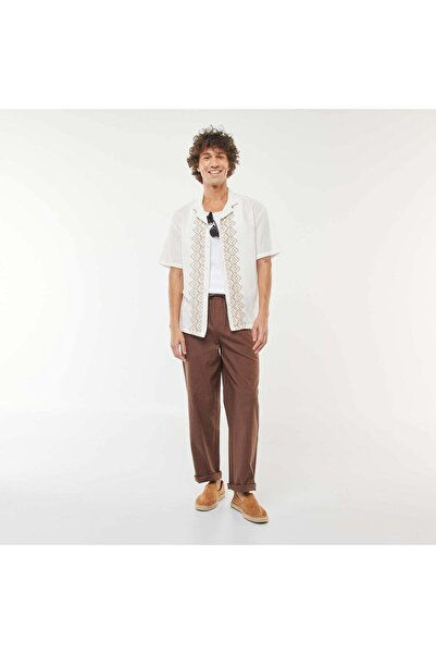 KIABI Straight cut linen-blend trousers BROWN