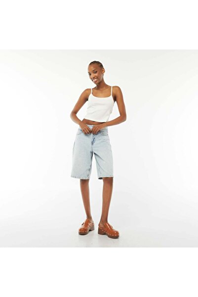 KIABI Ribbed cropped vest top WHITE