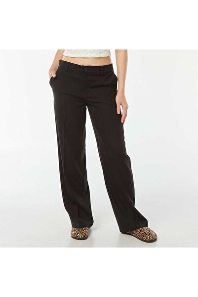 KIABI Wide-leg smart trousers with darts BLACK