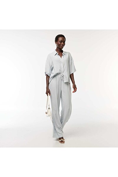 KIABI Lightweight Wide-Leg Striped Pants BLUE