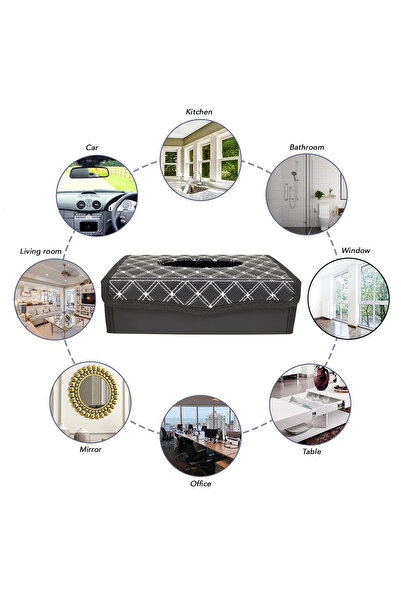 Generic Premium PU Leather Tissue Box Holder with Magnetic Closure, Foldable Design – Model 6370 Black/White