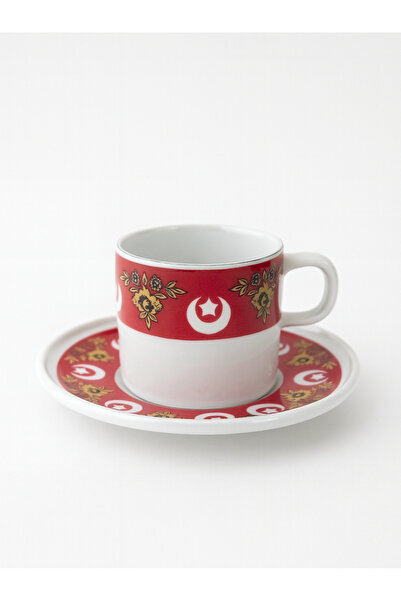 Motiff 2-Piece Turkish Coffee Cup Set with Moon-Star and Flowers