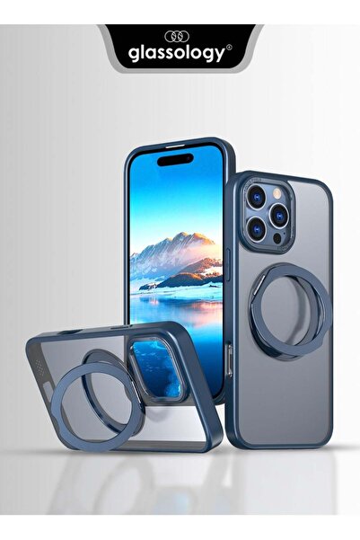Glassology جراب Magsafe بحامل حلقي دوار 360 درجة لهاتف iPhone 16 Pro Max - أزرق