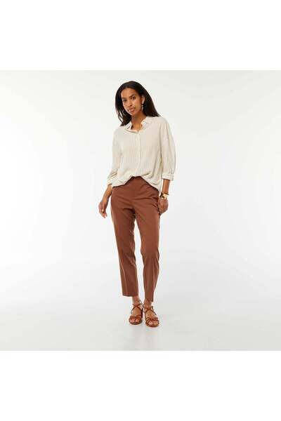 KIABI Plain cigarette trousers with 2 pockets BROWN