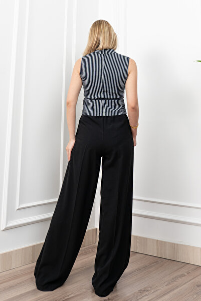 MissVina Hakim Collar Striped Denim Vest 9134