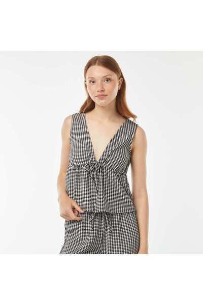 KIABI بلوزة قصيرة من قماش الوافل المربع باللون الأسود