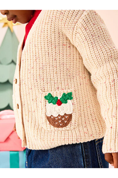 Next Baby 100% Organic Cotton Cream Colored Christmas Embroidered Children's Cardigan Alyf59993