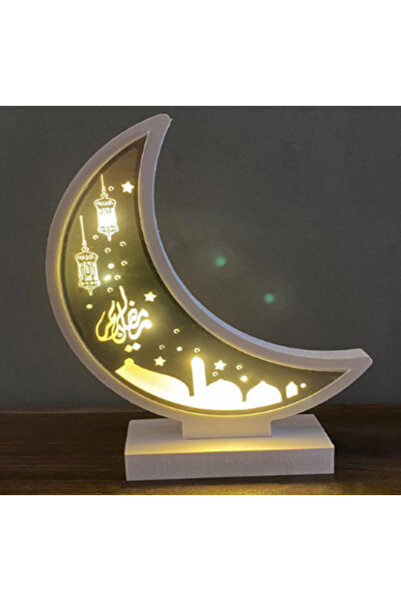 2SA هلال خشبي حجم متوسط 20 سم بقاعدة وإنارة ليد