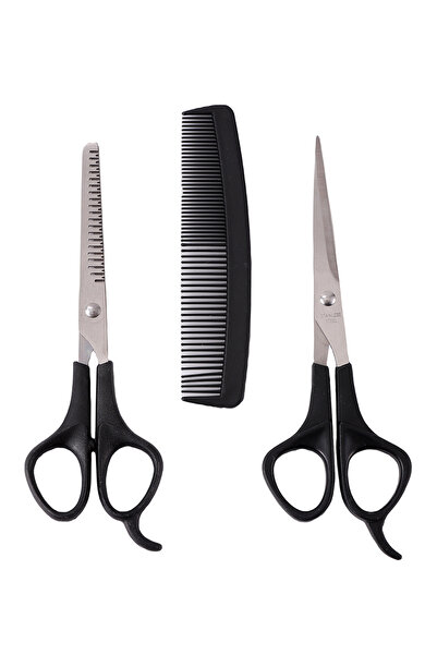 Lawazim مجموعة مقصات قص الشعر - 3 قطع - مقص مستقيم، ومقص تخفيف، ومشط للاستخدام المنزلي