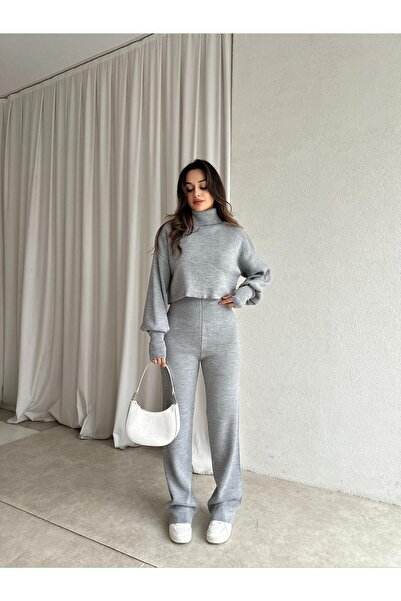 Mooi Butik Turtleneck Sartre Suit 2978 - Gray