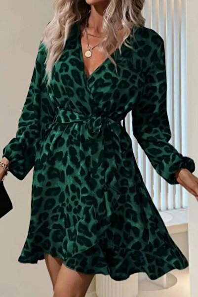 Mossta διπλό πέτο Μίνι φόρεμα με λαιμόκοψη με πράσινο χρώμα