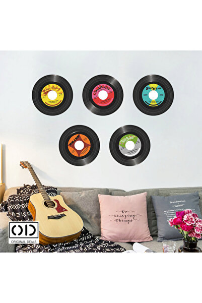 ORIGINAL DEALS Autocolante decorative pentru discuri de vinil cu muzică retro, set de 5 bucăți, diametru 30 cm, autoadezive
