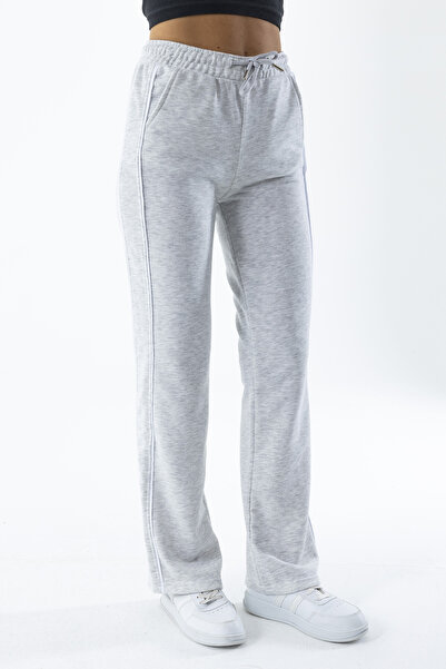 GİYSA Kadın Beli Lastikli Çift Cepli Bol Paça Eşofman Altı Gri - MW0000200