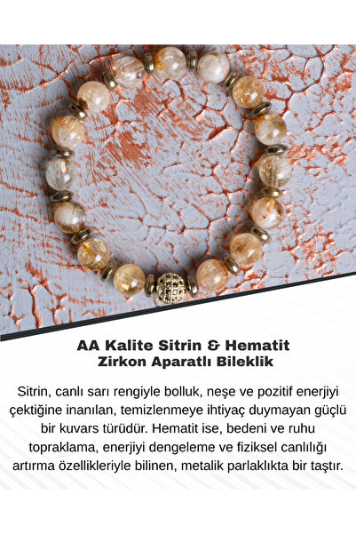 Saff Doğal Taş Aa Quality Citrine & Hematite & Zircon Bracelet with Apparatus