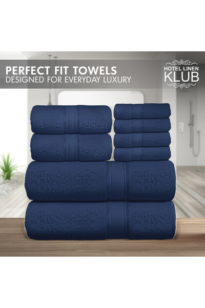 Hotel Linen Klub 8 - Piece Premium 100% Cotton Terry Towel Set – 2 Bath Towels, 2 Hand Towels & 4 Face Towels