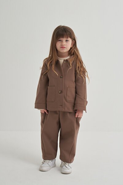 EBU Prive Unisex Çocuk İnterlok Yandan Cepli Pantolon Kahve