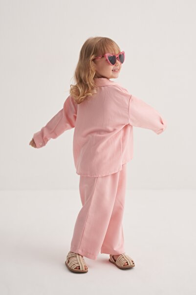 EBU Prive Unisex Çocuk Dökümlü Pamuklu Gömlek Pembe
