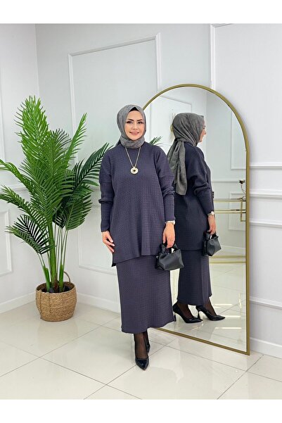 Enans Design Mercerized Fabric Long Tunic and Pencil Skirt Two-Piece Yakamoz ...