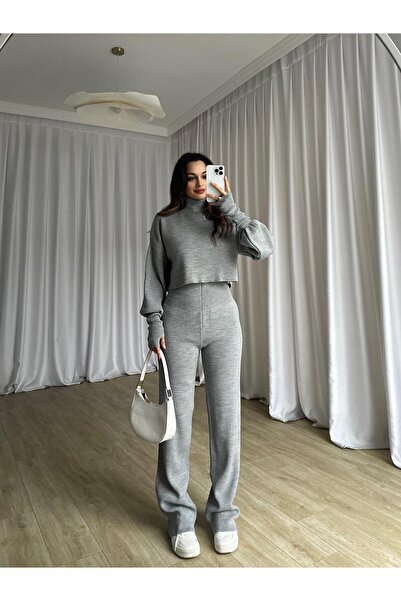 Mooi Butik Turtleneck Sartre Suit 2978 - Gray
