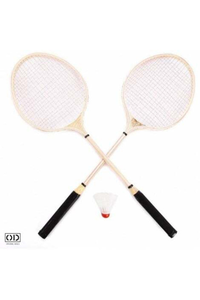 ORIGINAL DEALS Badminton Racket Set with Shuttlecock, 2 Pieces, Spruce Wood, Cream