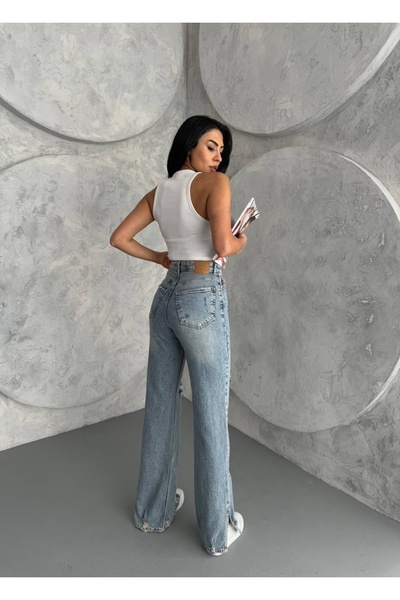 ADAMODA.RO Τζιν καμπάνα με πλαϊνά σκισίματα