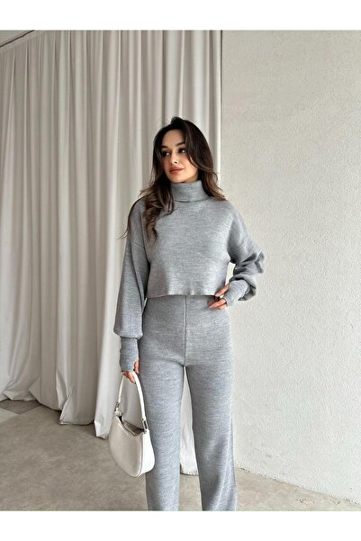 Mooi Butik Turtleneck Sartre Suit 2978 - Gray