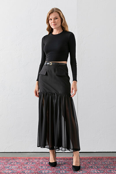 MissVina Μίνι φούστα Miss Vina με λεπτομέρεια από σιφόν και ζώνη 6816