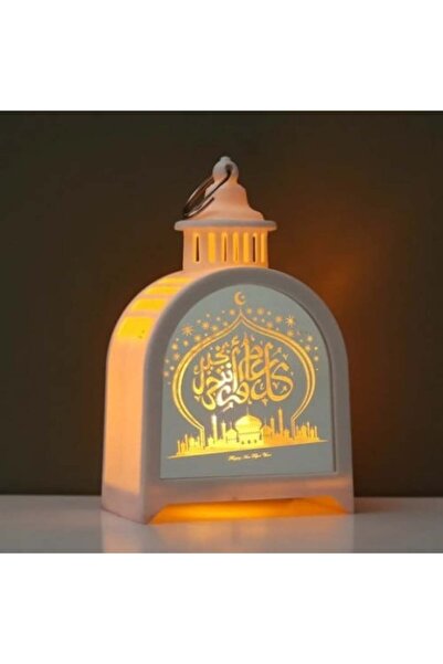 2SA فانوس رمضان كبير مزود بإضاءة LED وواجهة زجاجية مزينة بكتابة "عيد مبارك"