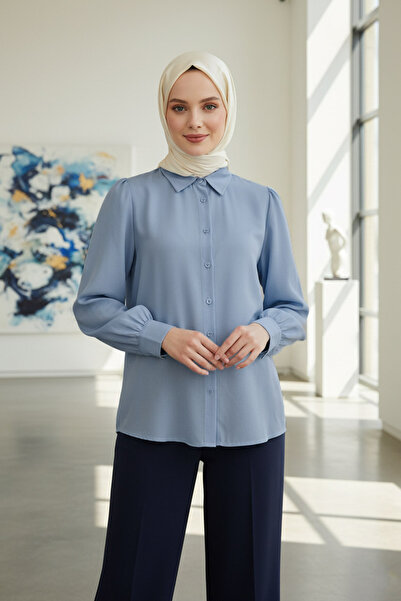 N.S NEVA STYLE Buttoned Baby Blue Hijab Shirt 52284Bm
