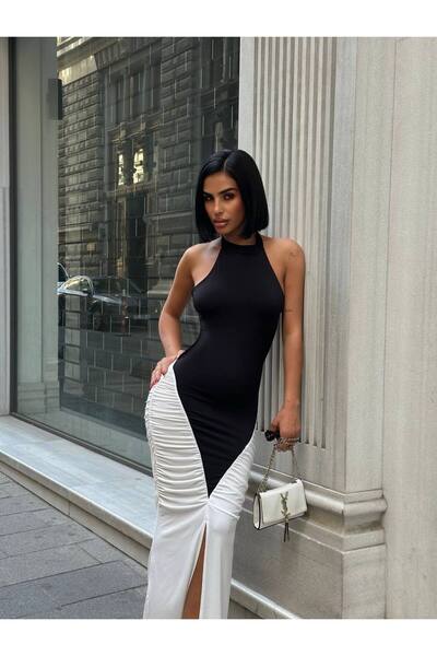 Friday Mood Kadın Drape Detaylı Blok Renk Elbise