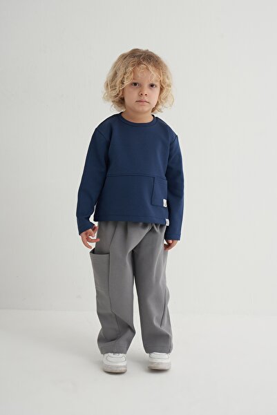 EBU Prive Unisex Çocuk İnterlok Yandan Cepli Pantolon Gri