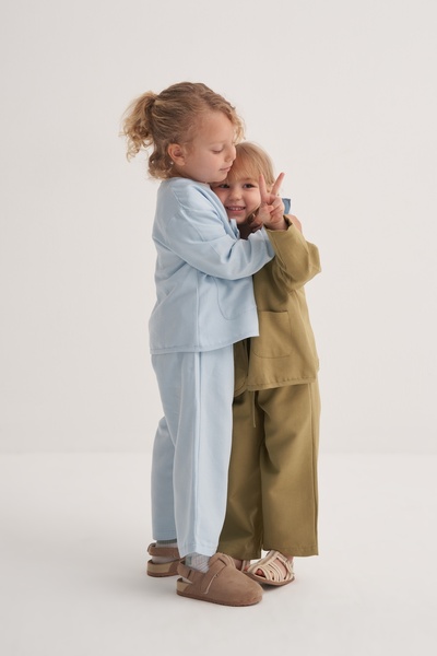 EBU Prive Unisex Çocuk Dökümlü Pamuklu Beli Lastikli Pantolon Mavi