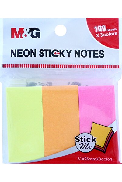 M&G Notite adezive, 51 x 25mm, 3 culori neon, 100 file/culoare, 300 file/set