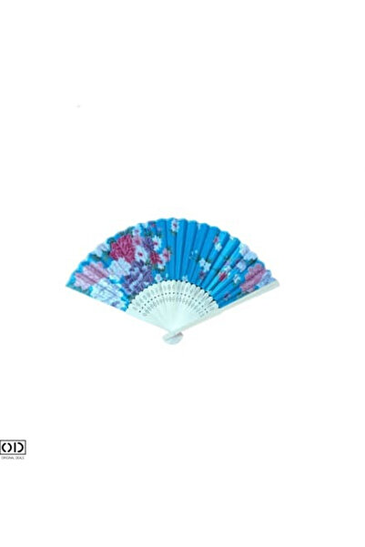 ORIGINAL DEALS Foldable Bamboo Hand Fan with Floral Insets, Blue, 21cm