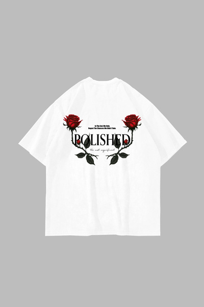 Sekizbiraltı Polished Rose Printed Oversize Unisex White Tshirt
