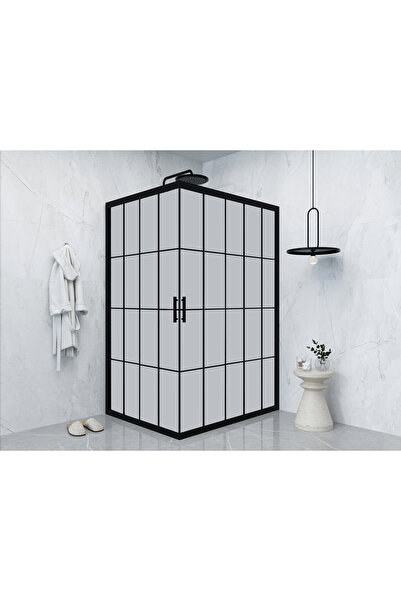 PointPro Point Duşakabin 80 X 110 Dikdörtgen Kumlama Cam Köşe Girişli Kabin Siyah Profil 6mm